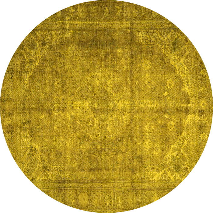 Round Persian Yellow Traditional Rug, tr3269yw