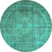 Round Machine Washable Persian Turquoise Traditional Area Rugs, wshtr3269turq