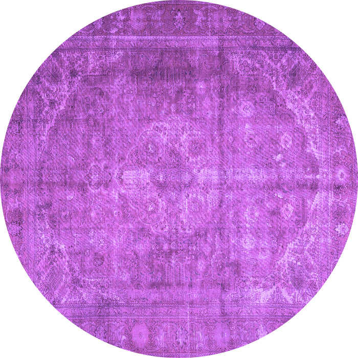 Round Machine Washable Persian Purple Traditional Area Rugs, wshtr3269pur