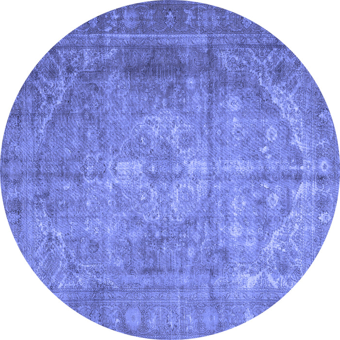 Round Machine Washable Persian Blue Traditional Rug, wshtr3269blu