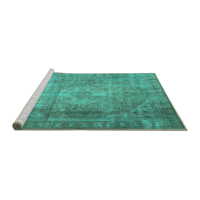 Sideview of Machine Washable Persian Turquoise Traditional Area Rugs, wshtr3269turq