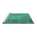 Sideview of Machine Washable Persian Turquoise Traditional Area Rugs, wshtr3269turq