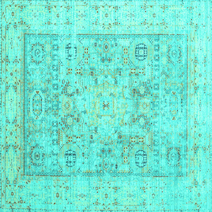 Square Machine Washable Oriental Turquoise Traditional Area Rugs, wshtr326turq