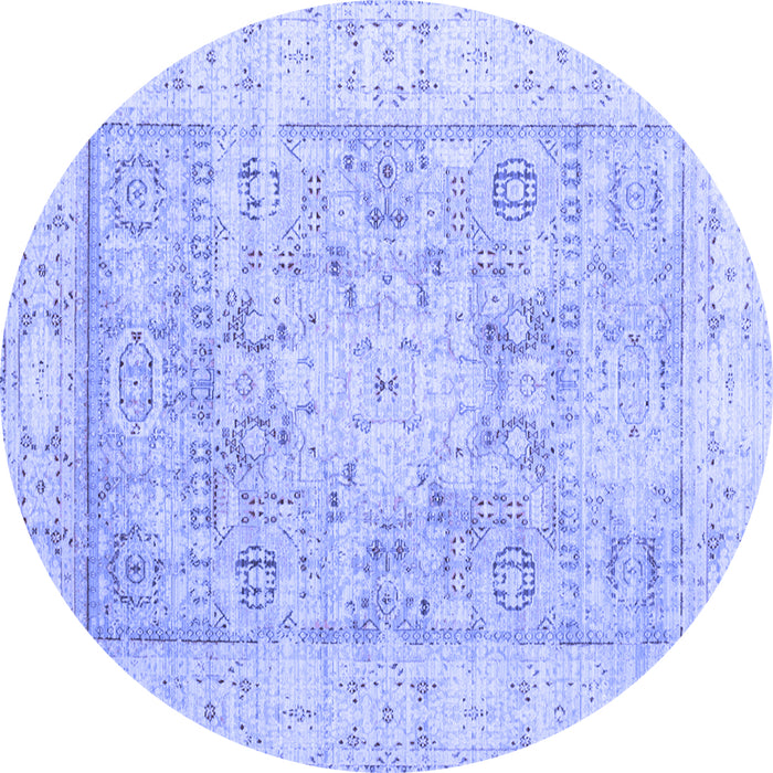 Round Oriental Blue Traditional Rug, tr326blu