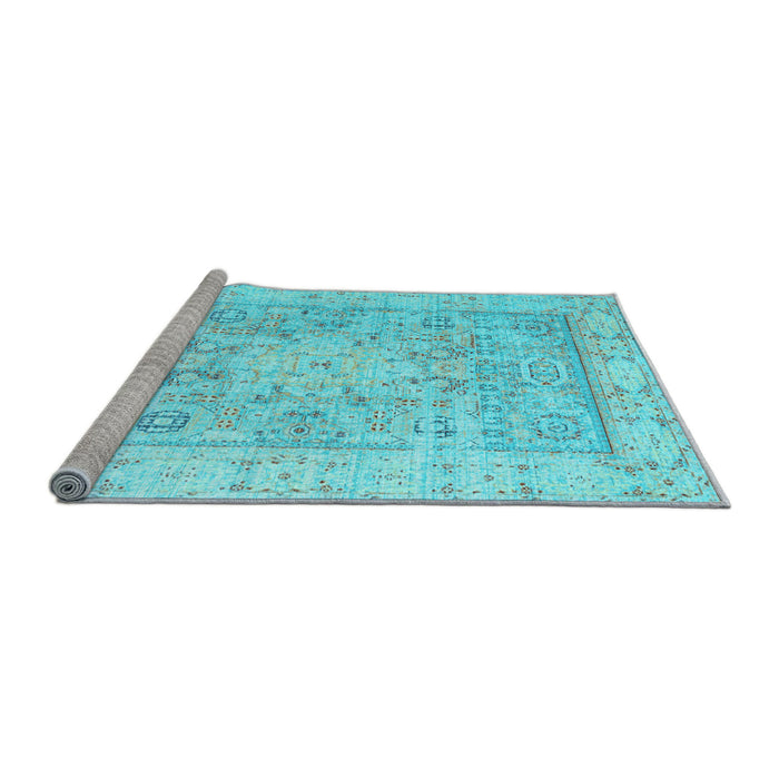 Sideview of Machine Washable Oriental Light Blue Traditional Rug, wshtr326lblu
