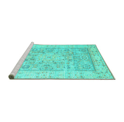 Sideview of Machine Washable Oriental Turquoise Traditional Area Rugs, wshtr326turq