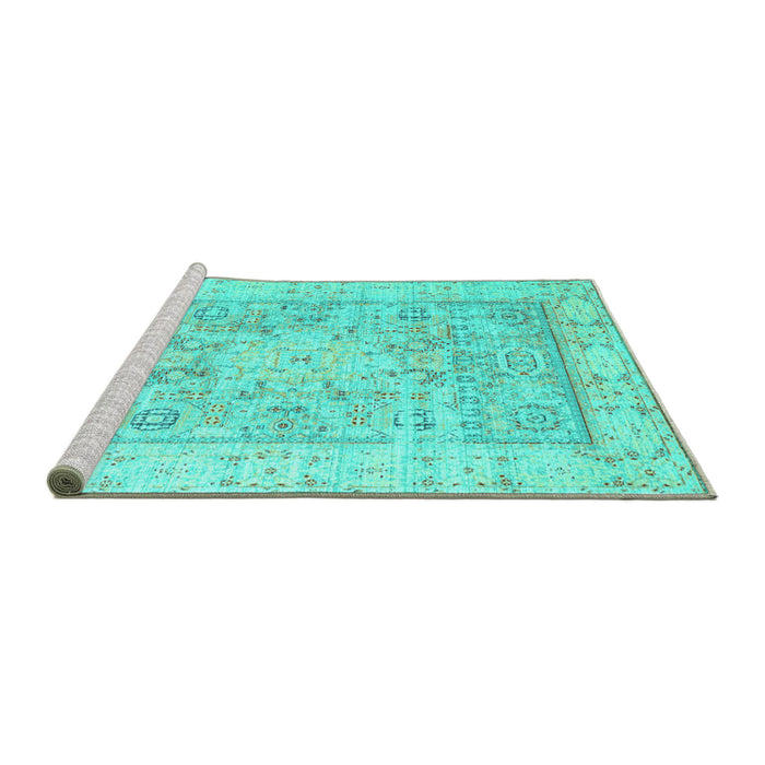 Sideview of Machine Washable Oriental Turquoise Traditional Area Rugs, wshtr326turq