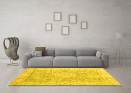 Machine Washable Oriental Yellow Traditional Rug in a Living Room, wshtr326yw