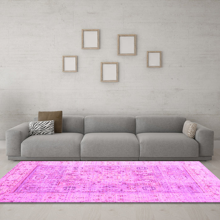 Machine Washable Oriental Pink Traditional Rug in a Living Room, wshtr326pnk