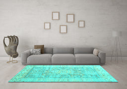 Machine Washable Oriental Turquoise Traditional Area Rugs in a Living Room,, wshtr326turq