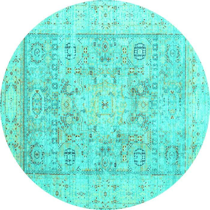Round Oriental Turquoise Traditional Rug, tr326turq