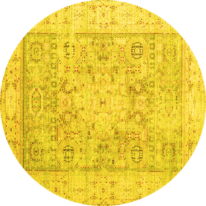 Round Oriental Yellow Traditional Rug, tr326yw