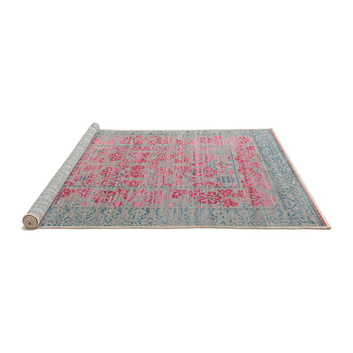 Sideview of Machine Washable Traditional Purple Pink Rug, wshtr327