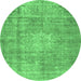 Round Persian Emerald Green Traditional Rug, tr3270emgrn