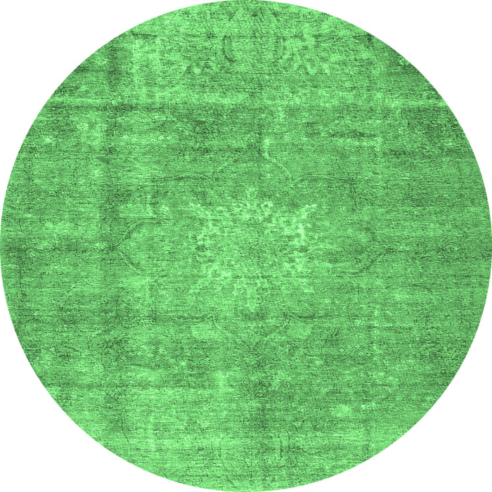 Round Machine Washable Persian Emerald Green Traditional Area Rugs, wshtr3270emgrn