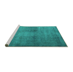 Sideview of Machine Washable Persian Turquoise Traditional Area Rugs, wshtr3271turq
