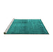 Sideview of Machine Washable Persian Turquoise Traditional Area Rugs, wshtr3271turq