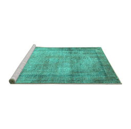 Sideview of Machine Washable Persian Turquoise Traditional Area Rugs, wshtr3272turq