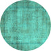 Round Machine Washable Persian Turquoise Traditional Area Rugs, wshtr3272turq