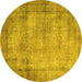 Round Persian Yellow Traditional Rug, tr3272yw