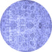 Round Machine Washable Persian Blue Traditional Rug, wshtr3273blu