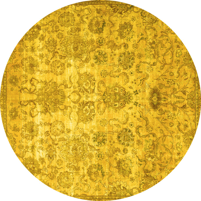 Round Persian Yellow Traditional Rug, tr3273yw