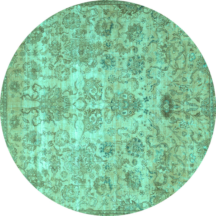 Round Machine Washable Persian Turquoise Traditional Area Rugs, wshtr3273turq