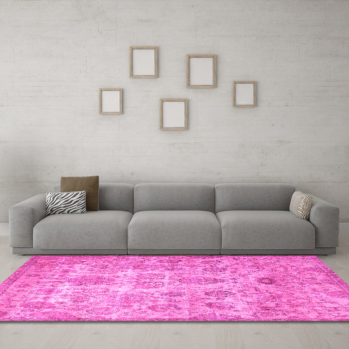 Machine Washable Persian Pink Traditional Rug in a Living Room, wshtr3273pnk