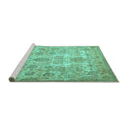 Sideview of Machine Washable Persian Turquoise Traditional Area Rugs, wshtr3273turq