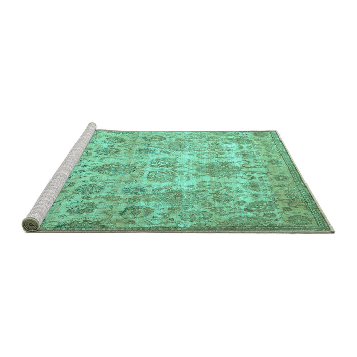 Sideview of Machine Washable Persian Turquoise Traditional Area Rugs, wshtr3273turq