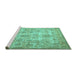 Sideview of Machine Washable Persian Turquoise Traditional Area Rugs, wshtr3273turq