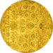 Round Machine Washable Persian Yellow Traditional Rug, wshtr3273yw