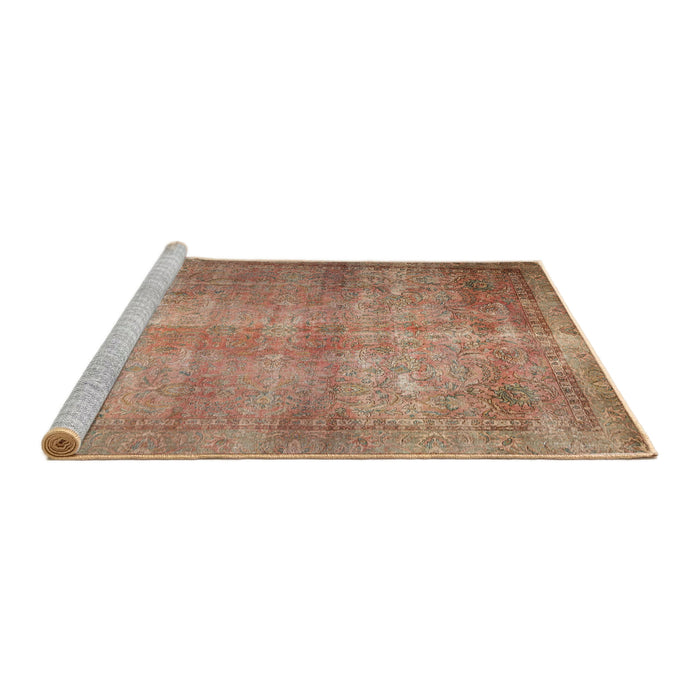 Sideview of Machine Washable Traditional Tangerine Pink Rug, wshtr3274