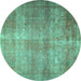 Round Persian Turquoise Traditional Rug, tr3274turq