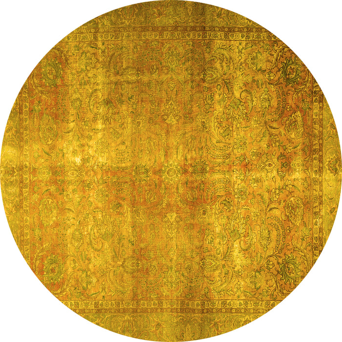 Round Persian Yellow Traditional Rug, tr3274yw