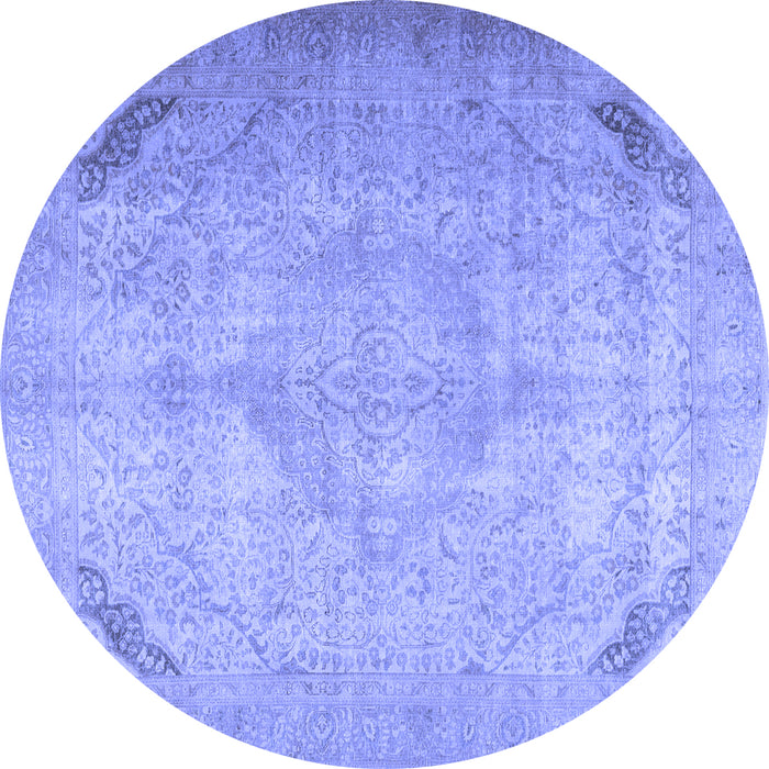 Round Machine Washable Persian Blue Traditional Rug, wshtr3275blu