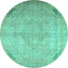 Round Persian Turquoise Traditional Rug, tr3275turq