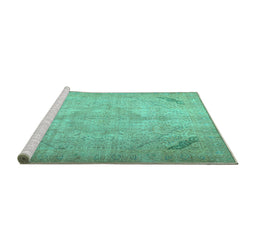 Sideview of Machine Washable Persian Turquoise Traditional Area Rugs, wshtr3275turq