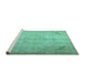 Sideview of Machine Washable Persian Turquoise Traditional Area Rugs, wshtr3275turq