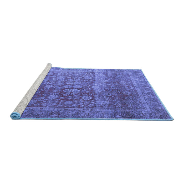 Sideview of Machine Washable Persian Blue Traditional Rug, wshtr3276blu