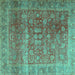 Square Machine Washable Persian Turquoise Traditional Area Rugs, wshtr3276turq