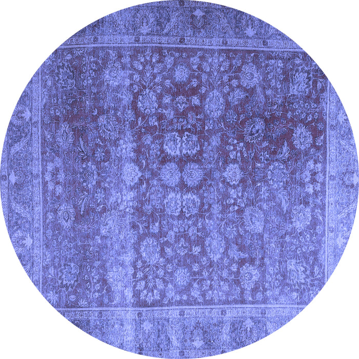 Round Machine Washable Persian Blue Traditional Rug, wshtr3276blu