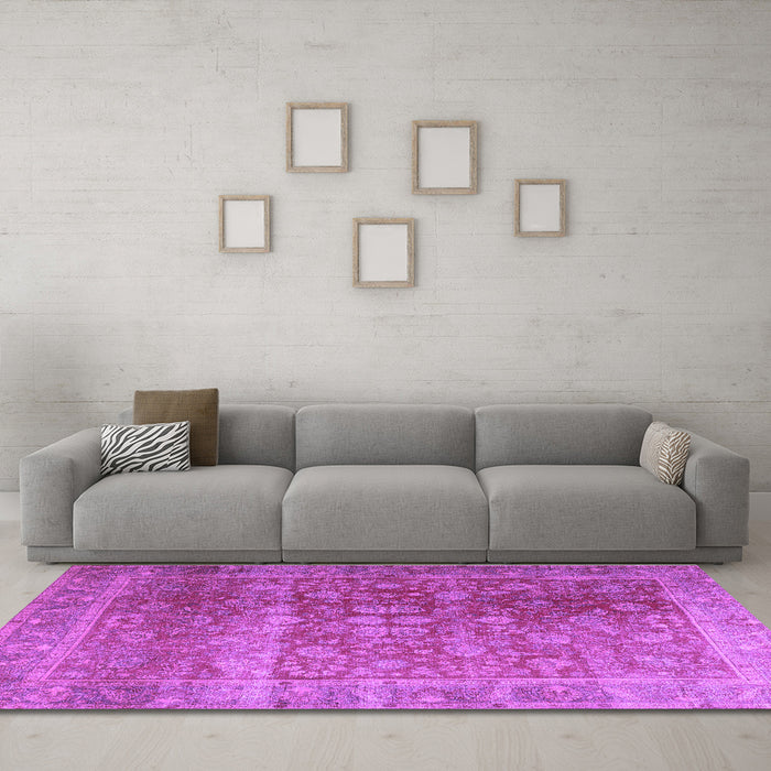 Machine Washable Persian Purple Traditional Area Rugs in a Living Room, wshtr3276pur