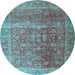 Round Machine Washable Persian Light Blue Traditional Rug, wshtr3276lblu