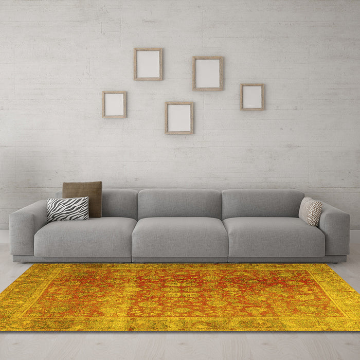 Machine Washable Persian Yellow Traditional Rug in a Living Room, wshtr3276yw