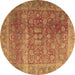 Round Persian Brown Traditional Rug, tr3276brn