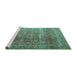 Sideview of Machine Washable Persian Turquoise Traditional Area Rugs, wshtr3276turq