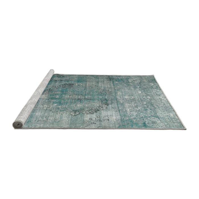 Sideview of Machine Washable Traditional Grayish Turquoise Green Rug, wshtr3277