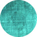 Round Machine Washable Persian Turquoise Bohemian Area Rugs, wshtr3277turq