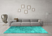 Machine Washable Persian Turquoise Bohemian Area Rugs in a Living Room,, wshtr3277turq